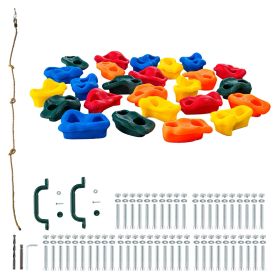 25 Rock Climbing Holds, Multi-Size and Colored Climbing Rocks for Kids and Adults, Rock Wall Holds with Knotted Rope, Handles and Mounting Hardwa