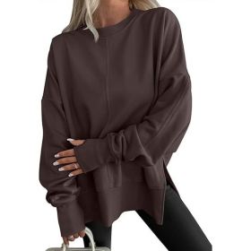 Fashion Casual Round Neck Pullover Loose Sports Long-sleeved Sweater (Option: Coffee-M)