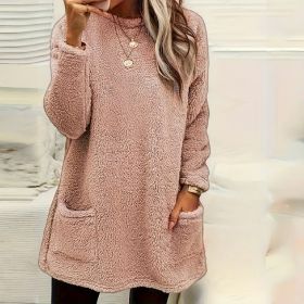 Women's Long Sleeved Pocket Plush Hoodie T-shirt (Option: Pink-M)