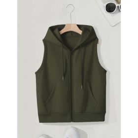Women's Sleeveless Slim-fit Cardigan Zip Sweater (Option: Army Green-4XL)