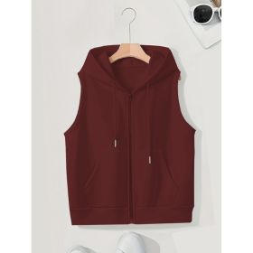 Women's Sleeveless Slim-fit Cardigan Zip Sweater (Option: Wine Red-4XL)