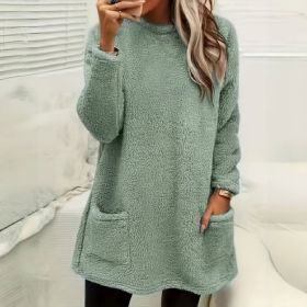 Women's Long Sleeved Pocket Plush Hoodie T-shirt (Option: Light green-L)