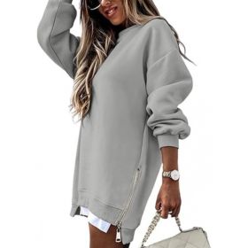 Fall Winter Fashion Stitching Side Zipper Design Pullover Sweater For Women (Option: Gray-S)