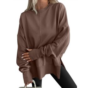 Fashion Casual Round Neck Pullover Loose Sports Long-sleeved Sweater (Option: Dark brown-S)