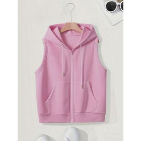 Women's Sleeveless Slim-fit Cardigan Zip Sweater (Option: Pink-2XL)