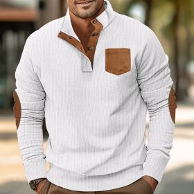 Patch Pocket Jacket Stand Collar Long Sleeve Corduroy Multicolor Hoodie (Option: White-M)