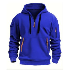 Dropped Shoulder Hooded Sweatshirt Men's Women's Plus Size Loose Pullover Fashion Sweatshirt (Option: Blue-XXL-1pcs)