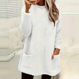 Women's Long Sleeved Pocket Plush Hoodie T-shirt (Option: White-5XL)