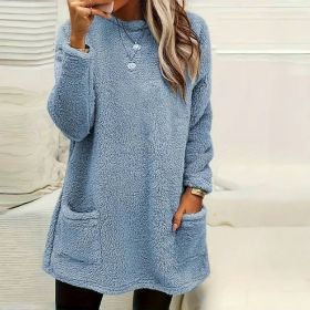 Women's Long Sleeved Pocket Plush Hoodie T-shirt (Option: Blue-5XL)