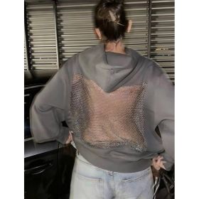 Women's Hooded Sportswear Casual Long Sleeved Shirt (Option: Grey-XXL)
