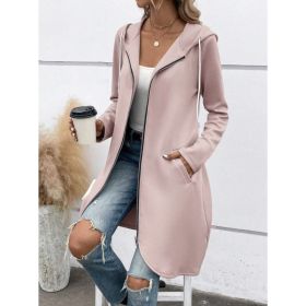 Personality Street Zip Hooded Long Velvet Lining Sweatshirt (Option: Lotus Root Color-M)