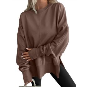 Fashion Casual Round Neck Pullover Loose Sports Long-sleeved Sweater (Option: Dark brown-XL)