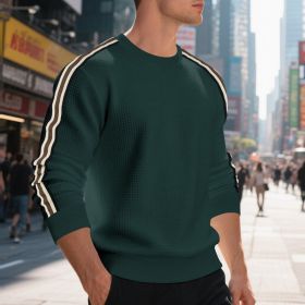 Casual Men's Loose Round Neck Sweater Thin (Option: Dark Green-XL)
