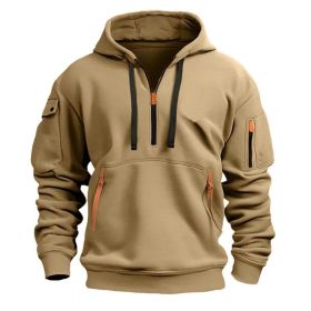 Dropped Shoulder Hooded Sweatshirt Men's Women's Plus Size Loose Pullover Fashion Sweatshirt (Option: Khaki-4XL-1pcs)