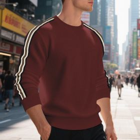 Casual Men's Loose Round Neck Sweater Thin (Option: Purplish Red-L)