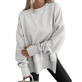 Fashion Casual Round Neck Pullover Loose Sports Long-sleeved Sweater (Option: Gray-XL)