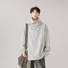 Hooded Turtleneck Sweater Men's Autumn Winter Couple Workwear Mechanical Style (Option: Cloud Gray-XL)
