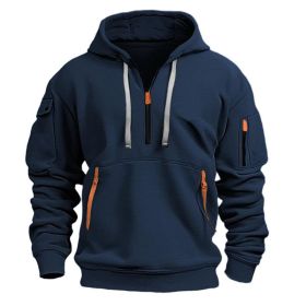 Dropped Shoulder Hooded Sweatshirt Men's Women's Plus Size Loose Pullover Fashion Sweatshirt (Option: Navy Blue-M-1pcs)