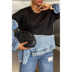 Womens Casual Fashionable Color-blocked Minimalist Top (Option: Color-L)